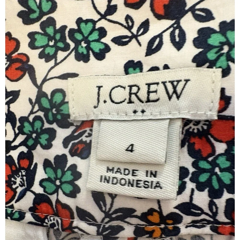J.Crew Womens Shorts 4 White Flower Vacation Tie Waist Preppy Boho Pleated Retro